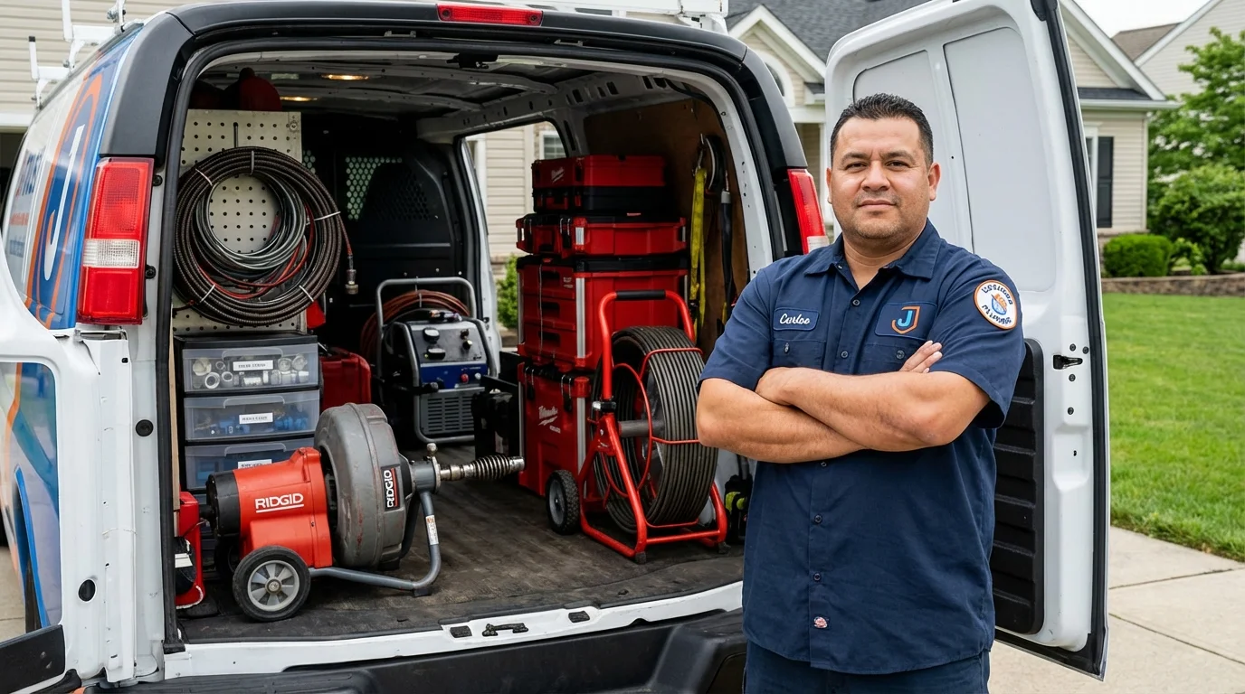 Professional drain cleaning equipment and Johns Plumbing LLC plumber in Wyncote