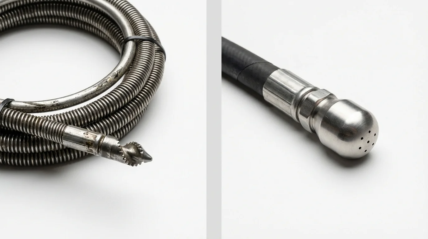 Drain snake cable and hydro jetting nozzle used for drain cleaning in Wyncote, PA