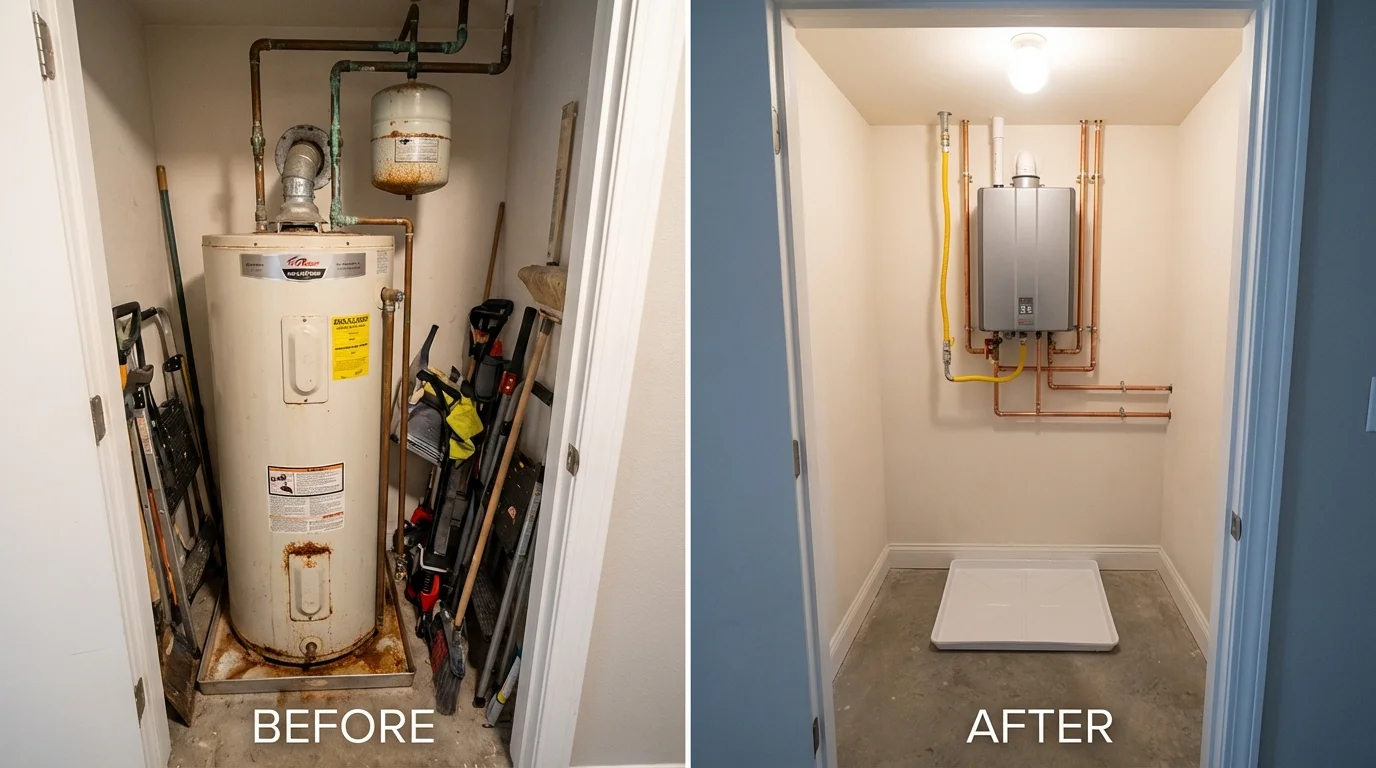 Tank water heater versus wall-mounted tankless unit comparison for Wyncote, PA homeowners